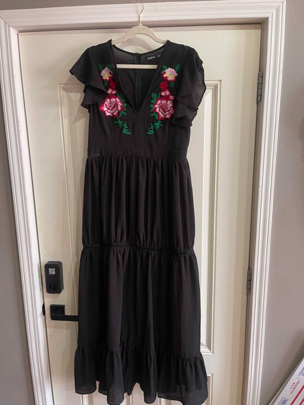 boohoo Embroidered Ruffle Hem Maxi Dress